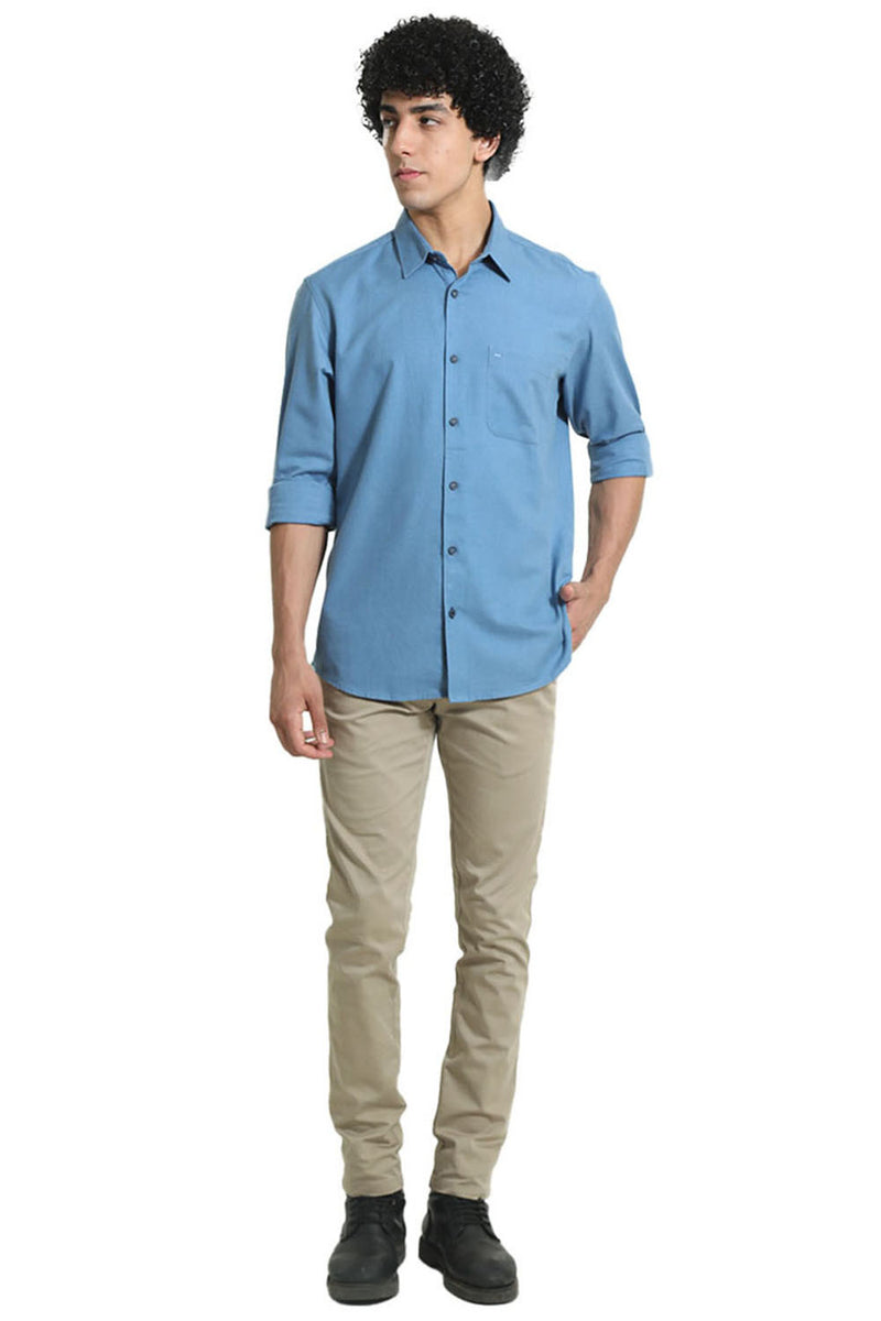 SLIM FIT PLOYESTER COTTON LYOCEL MELANGE SHIRT