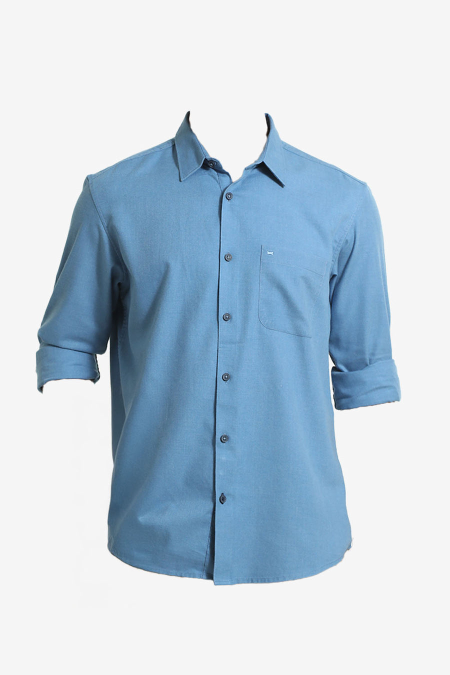 BASICS SLIM FIT BLUE JASPER PLOYESTER COTTON LYOCEL MELANGE SHIRT