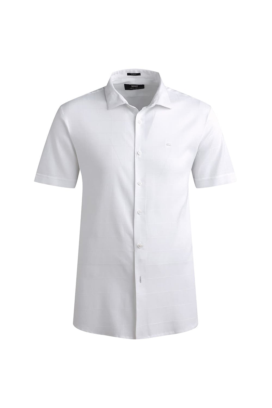 BASICS SLIM FIT BRILLIANT WHITE VISCOSE POLYESTER STRETCH SELF CHECKS HALFSLEEVES SHIRT