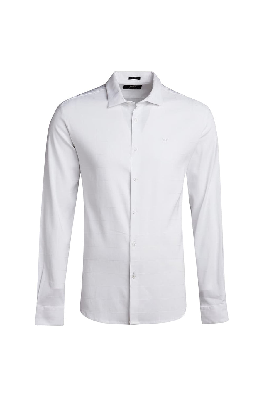 BASICS SLIM FIT LUCENT WHITE VISCOSE POLYESTER STRETCH CHECKS SHIRT