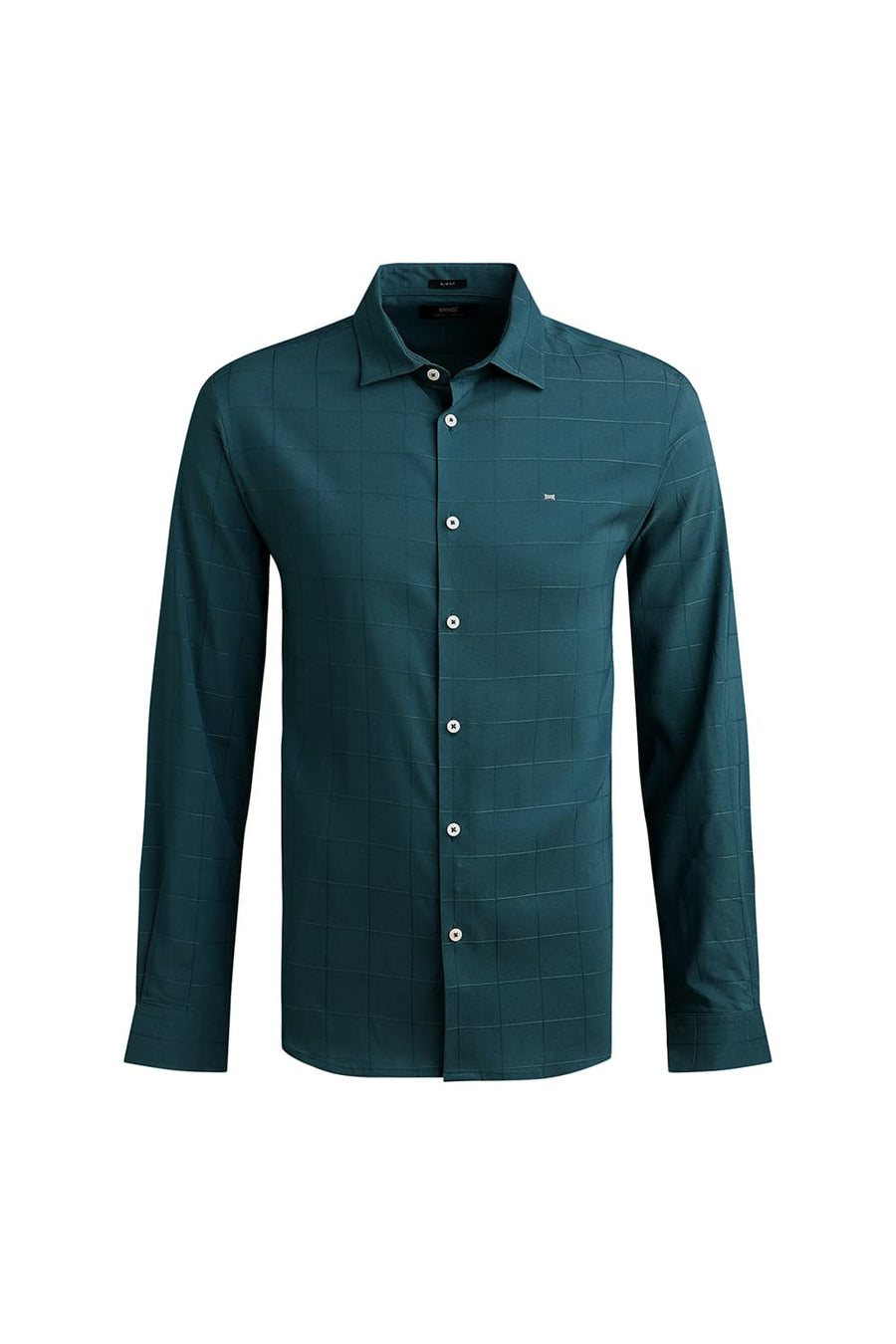 BASICS SLIM FIT GREEN SEA VISCOSE POLYESTER STRETCH CHECKS SHIRT