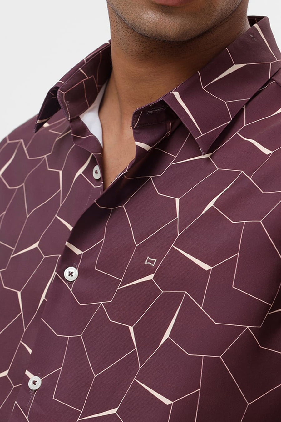 BASICS SLIM FIT PORT WINE POLYESTER PRINTED SHIRT