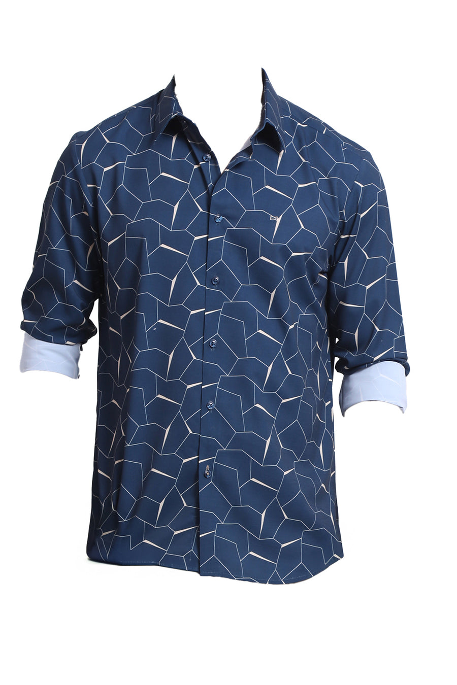 BASICS SLIM FIT MOROCCAN TEAL POLYESTER PRINTED SHIRT