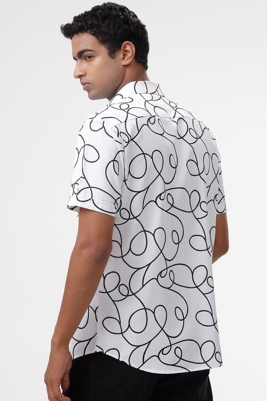 BASICS SLIM FIT LUCENT WHITE POLYESTER PRINTED HALFSLEEVES SHIRT