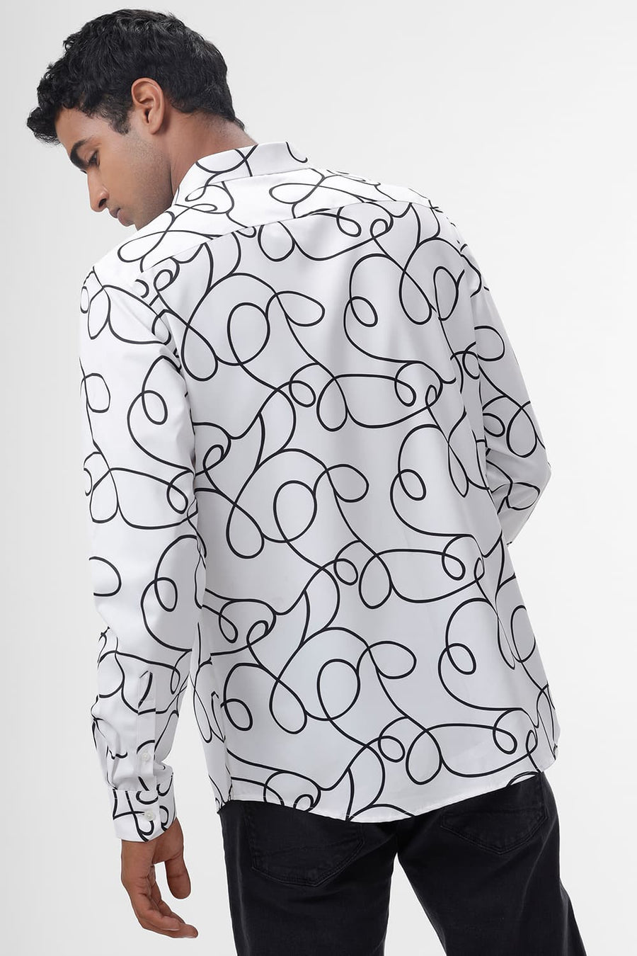 BASICS SLIM FIT LUCENT WHITE POLYESTER PRINTED SHIRT