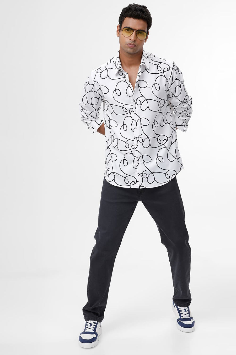 BASICS SLIM FIT LUCENT WHITE POLYESTER PRINTED SHIRT