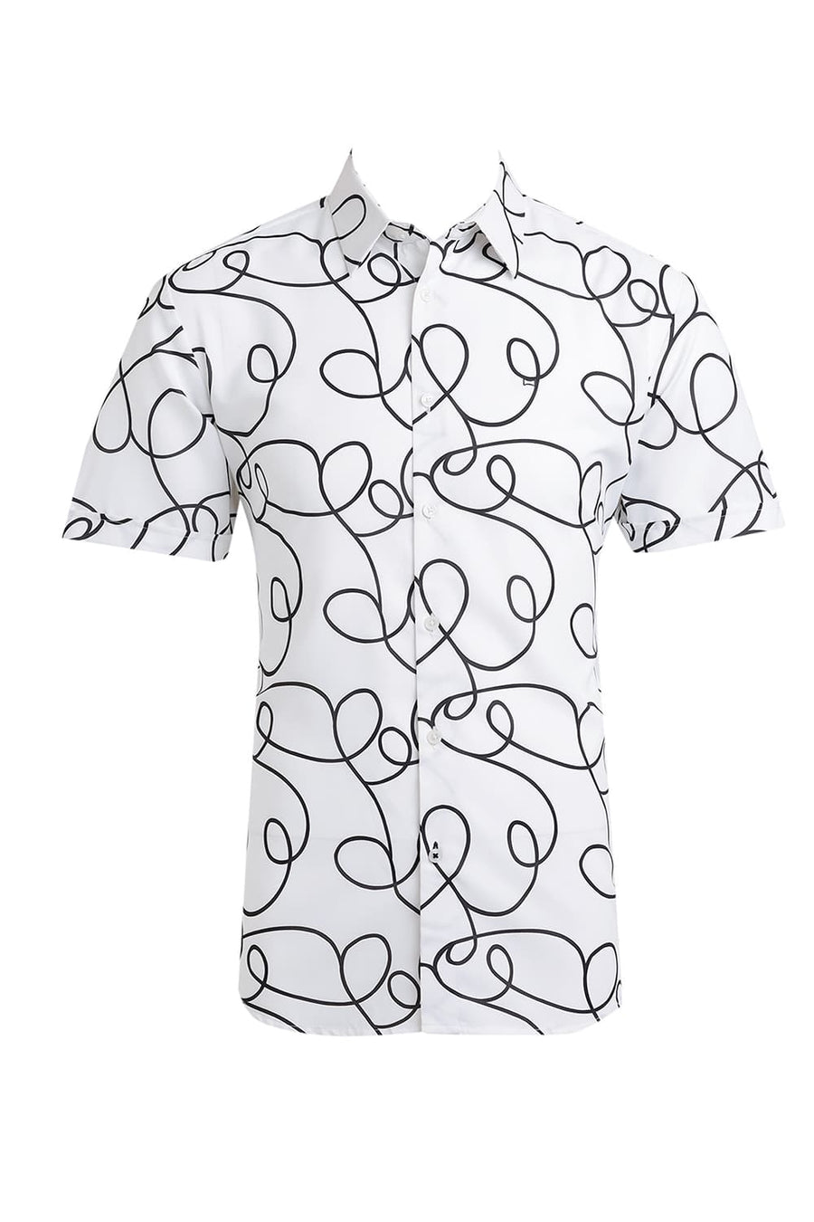 BASICS SLIM FIT LUCENT WHITE POLYESTER PRINTED HALFSLEEVES SHIRT