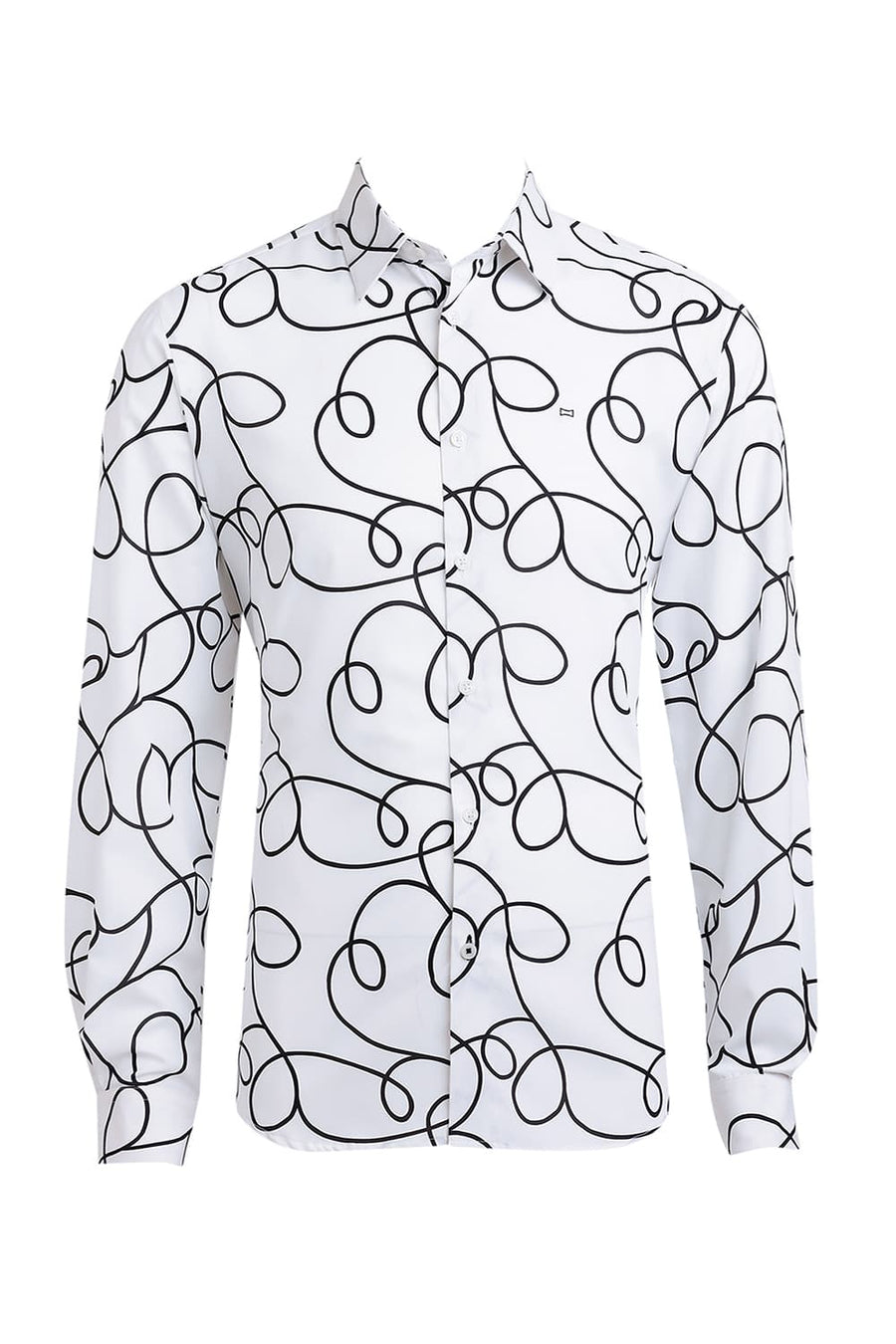 BASICS SLIM FIT LUCENT WHITE POLYESTER PRINTED SHIRT
