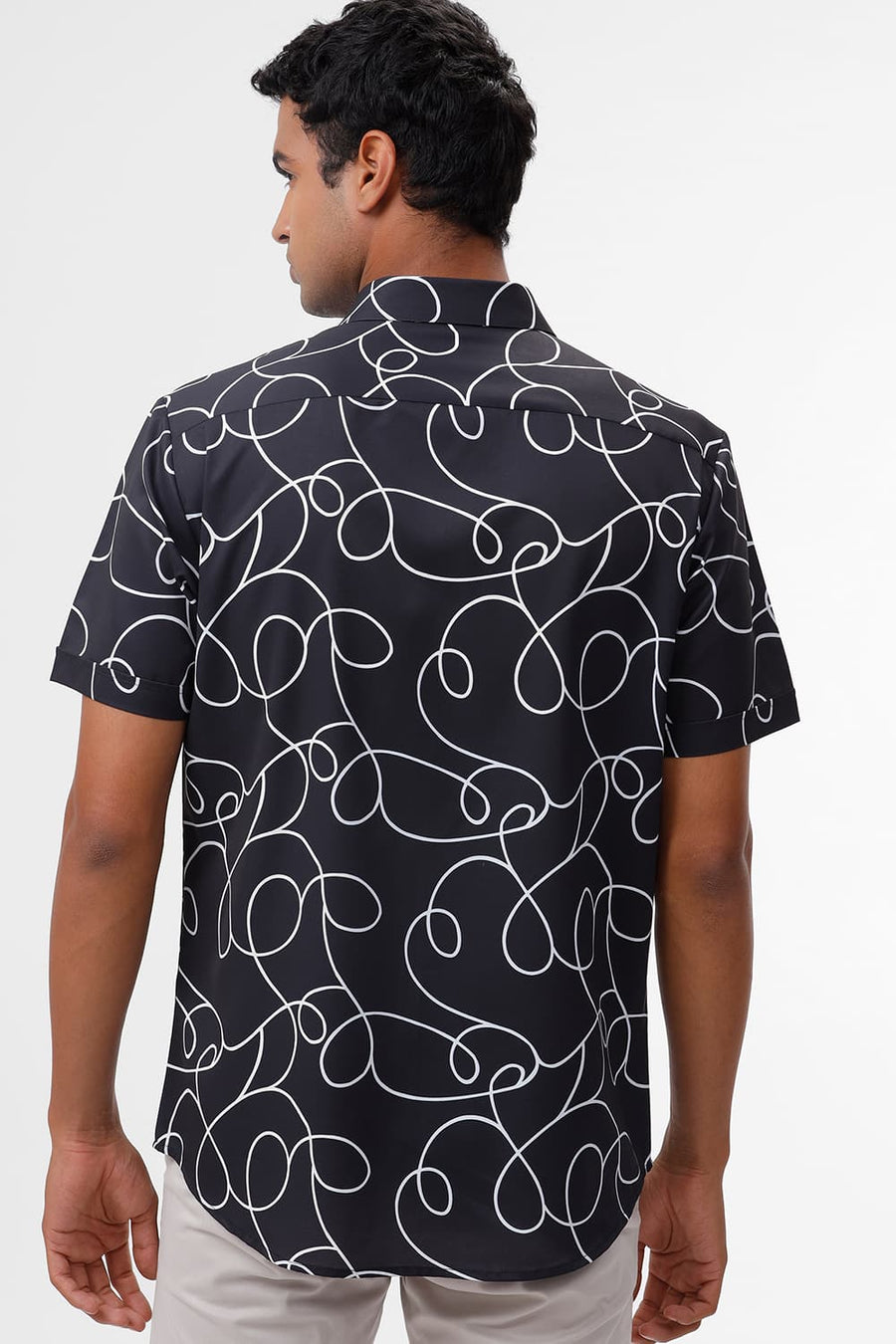 BASICS SLIM FIT BLACK SHOE POLYESTER PRINTED HALFSLEEVES SHIRT