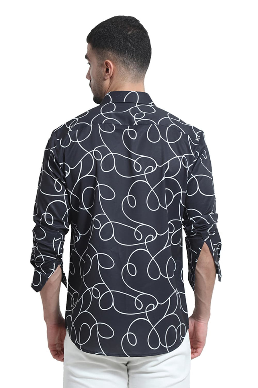 BASICS SLIM FIT BLACK SHOE POLYESTER PRINTED SHIRT