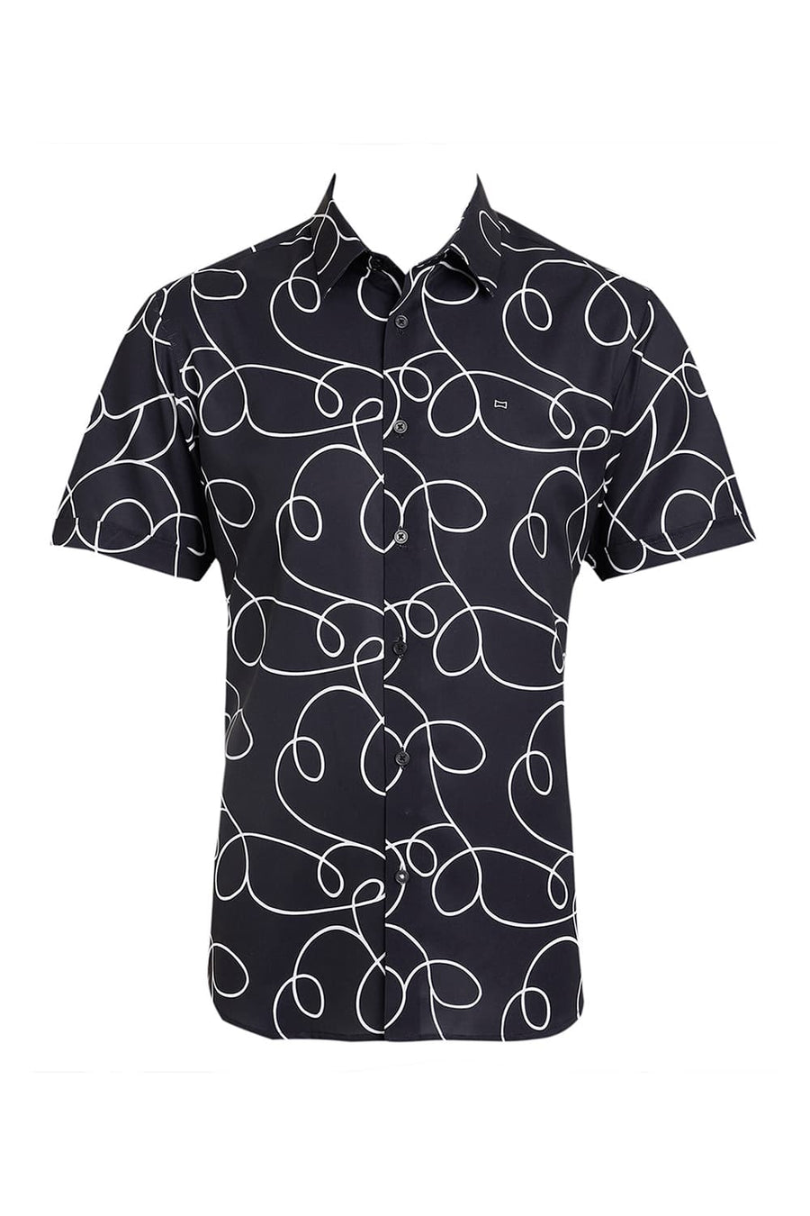 BASICS SLIM FIT BLACK SHOE POLYESTER PRINTED HALFSLEEVES SHIRT