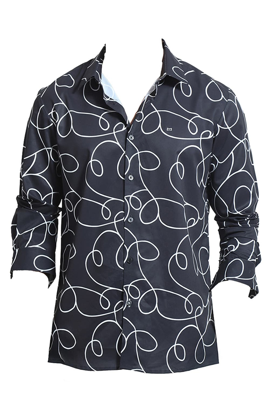 BASICS SLIM FIT BLACK SHOE POLYESTER PRINTED SHIRT