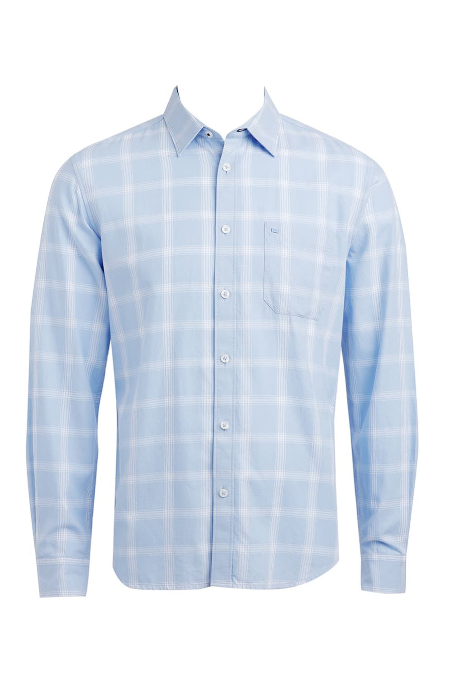 BASICS SLIM FIT CHAMBRAY BLUE COTTON TWILL CHECKS SHIRT