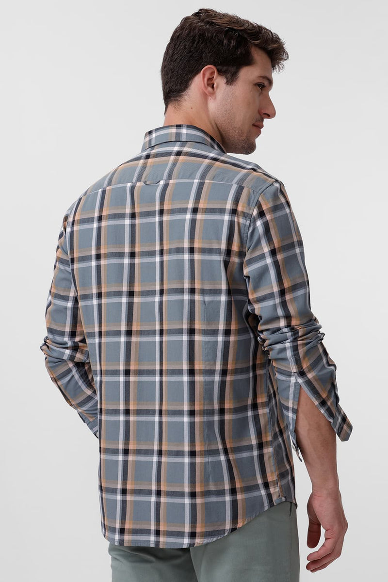 SLIM FIT COTTON TWILL CHECKS SHIRT