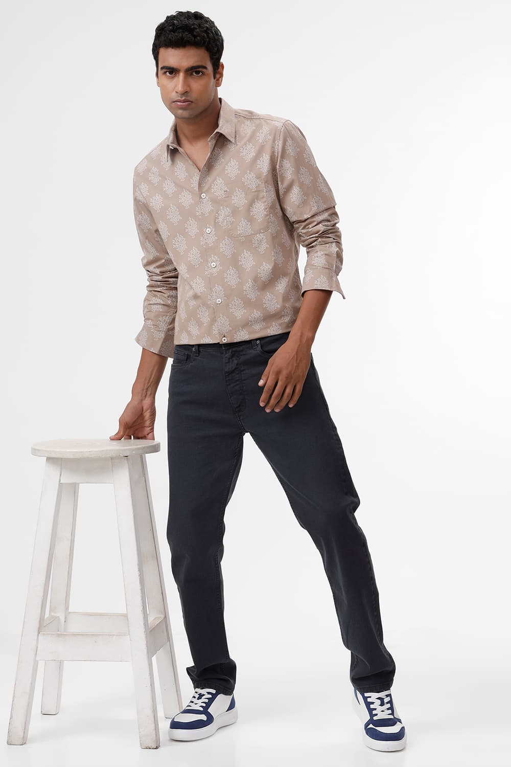 SLIM FIT COTTON POPLIN PRINTED SHIRT