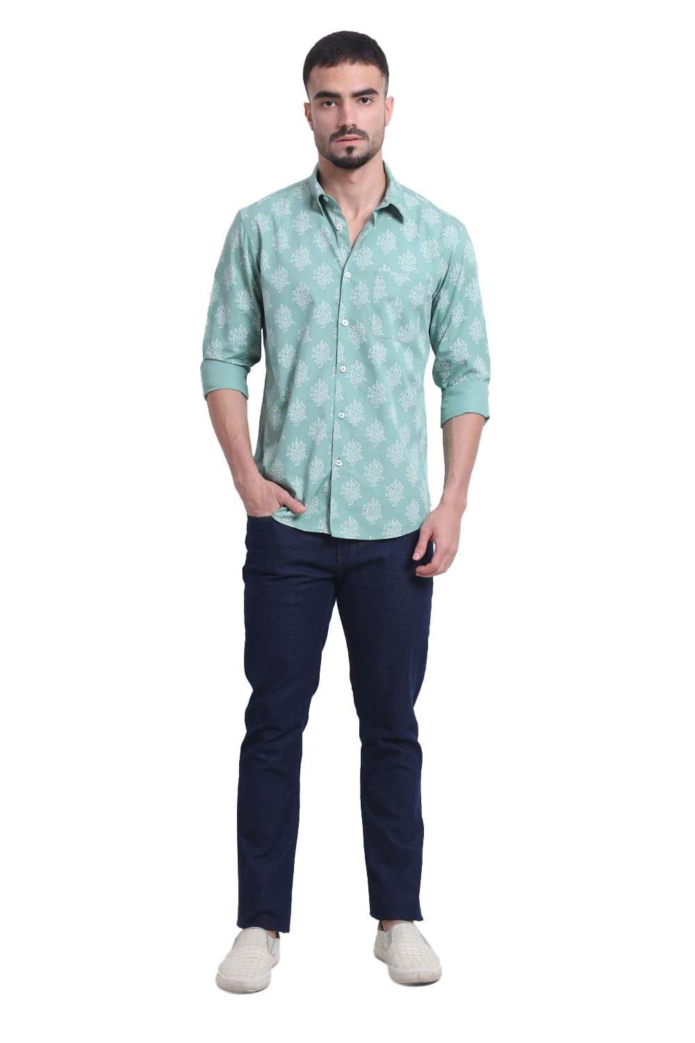 SLIM FIT COTTON POPLIN PRINTED SHIRT