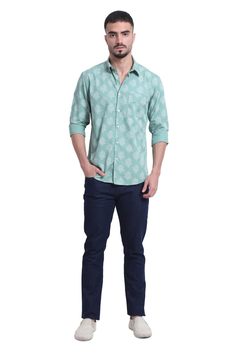 SLIM FIT COTTON POPLIN PRINTED SHIRT