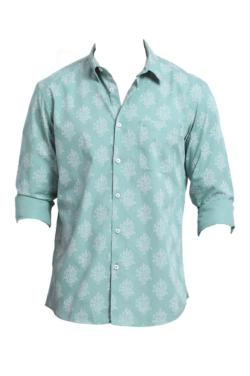 SLIM FIT COTTON POPLIN PRINTED SHIRT