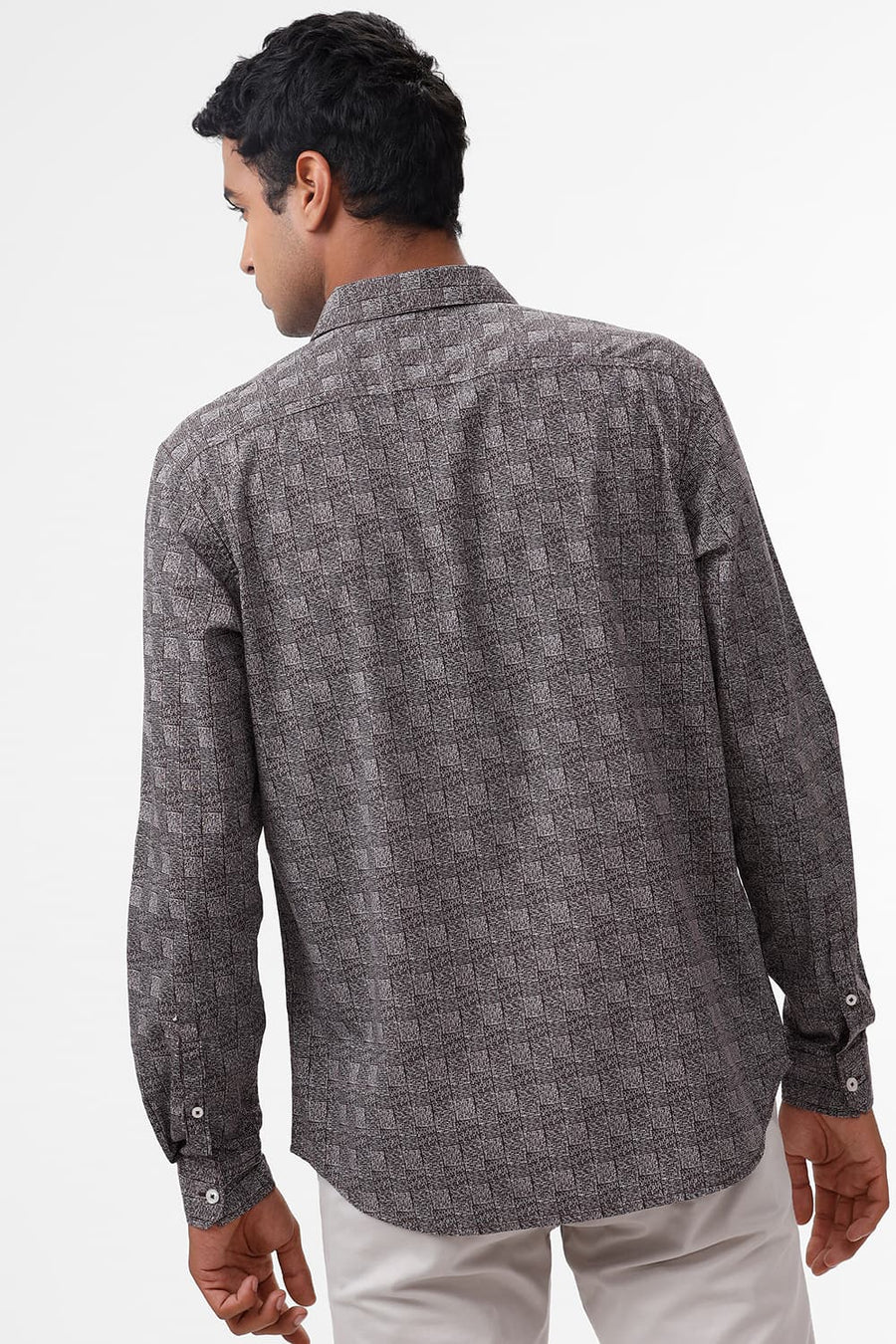BASICS SLIM FIT MAROON FUDGE COTTON POPLIN PRINTED SHIRT