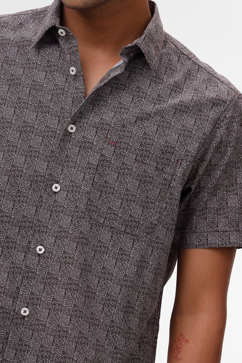SLIM FIT COTTON POPLIN PRINTED HALFSLEEVES SHIRT