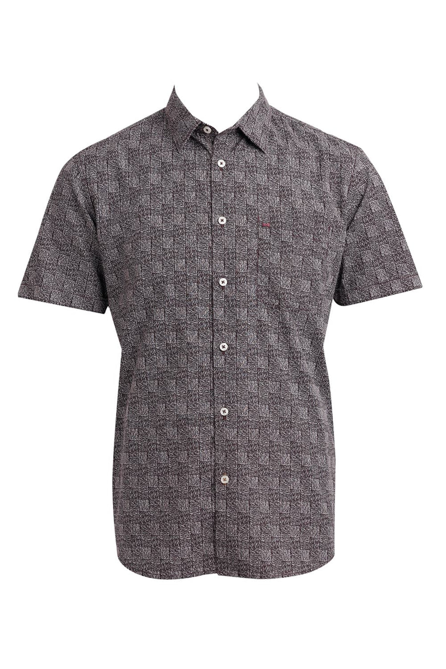 BASICS SLIM FIT MAROON FUDGE COTTON POPLIN PRINTED HALFSLEEVES SHIRT