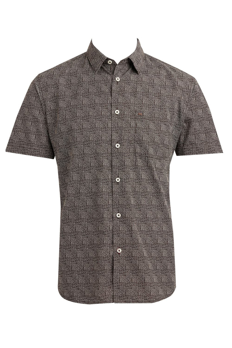 SLIM FIT COTTON POPLIN PRINTED HALFSLEEVES SHIRT