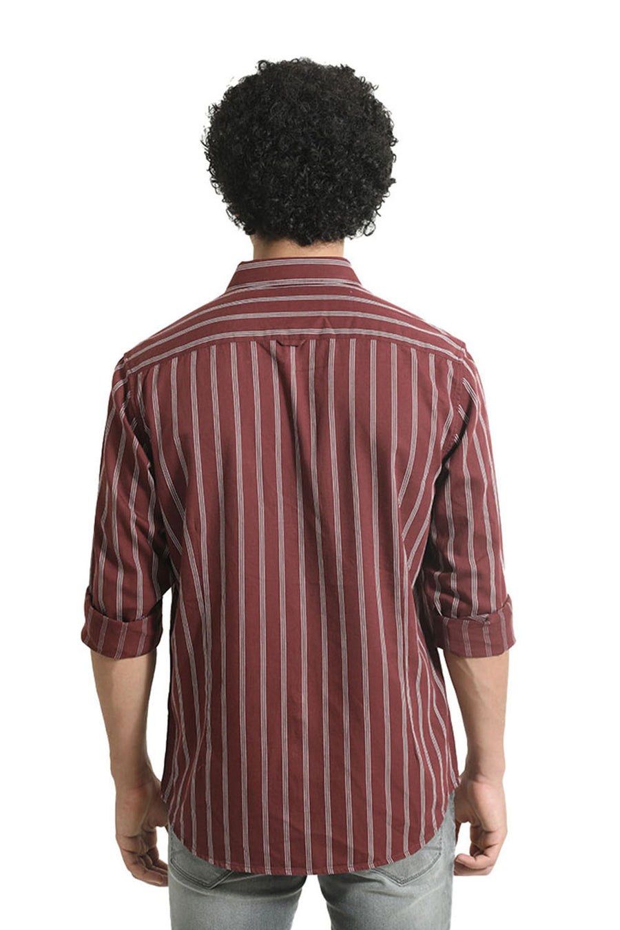 BASICS SLIM FIT ANDORRA MAROON COTTON TWILL STRIPE SHIRT