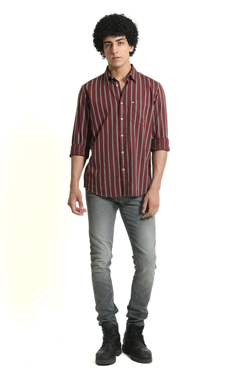 SLIM FIT COTTON TWILL STRIPE SHIRT