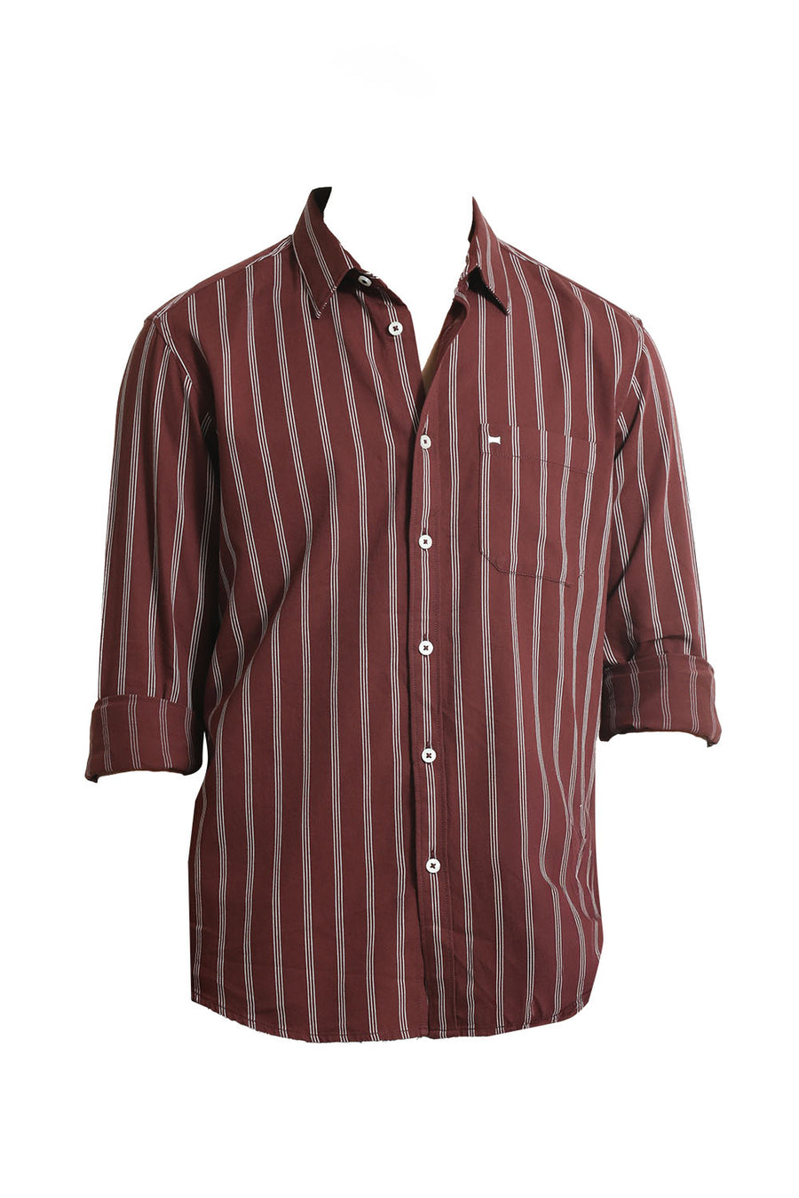 BASICS SLIM FIT ANDORRA MAROON COTTON TWILL STRIPE SHIRT