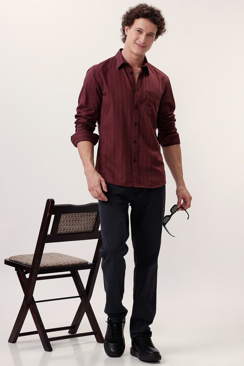 SLIM FIT COTTON TWILL STRIPE SHIRT