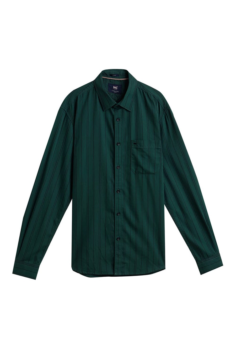 BASICS SLIM FIT PINE GREEN COTTON TWILL STRIPE SHIRT