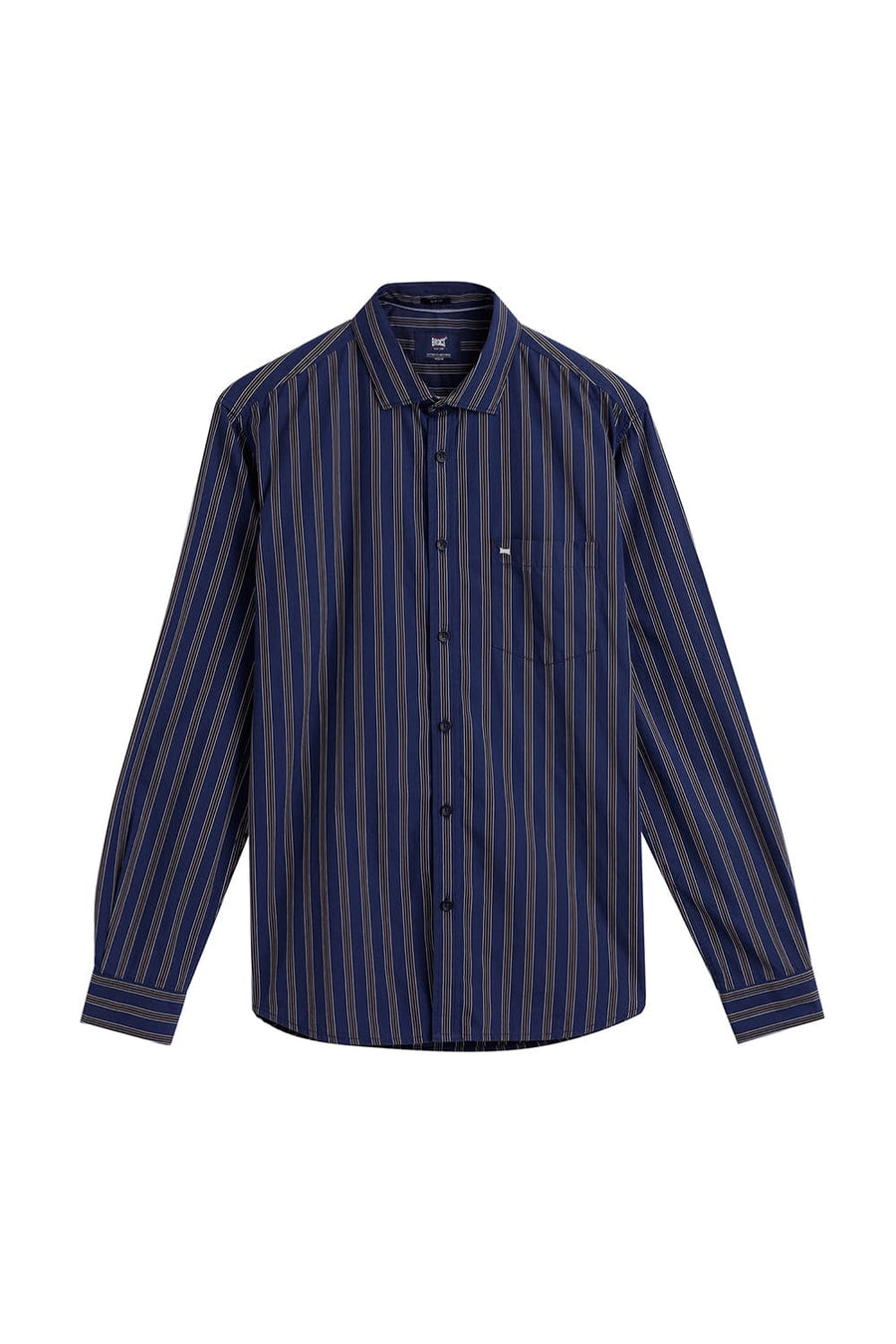 BASICS SLIM FIT NAVY LIMOGES COTTON STRIPE SHIRT