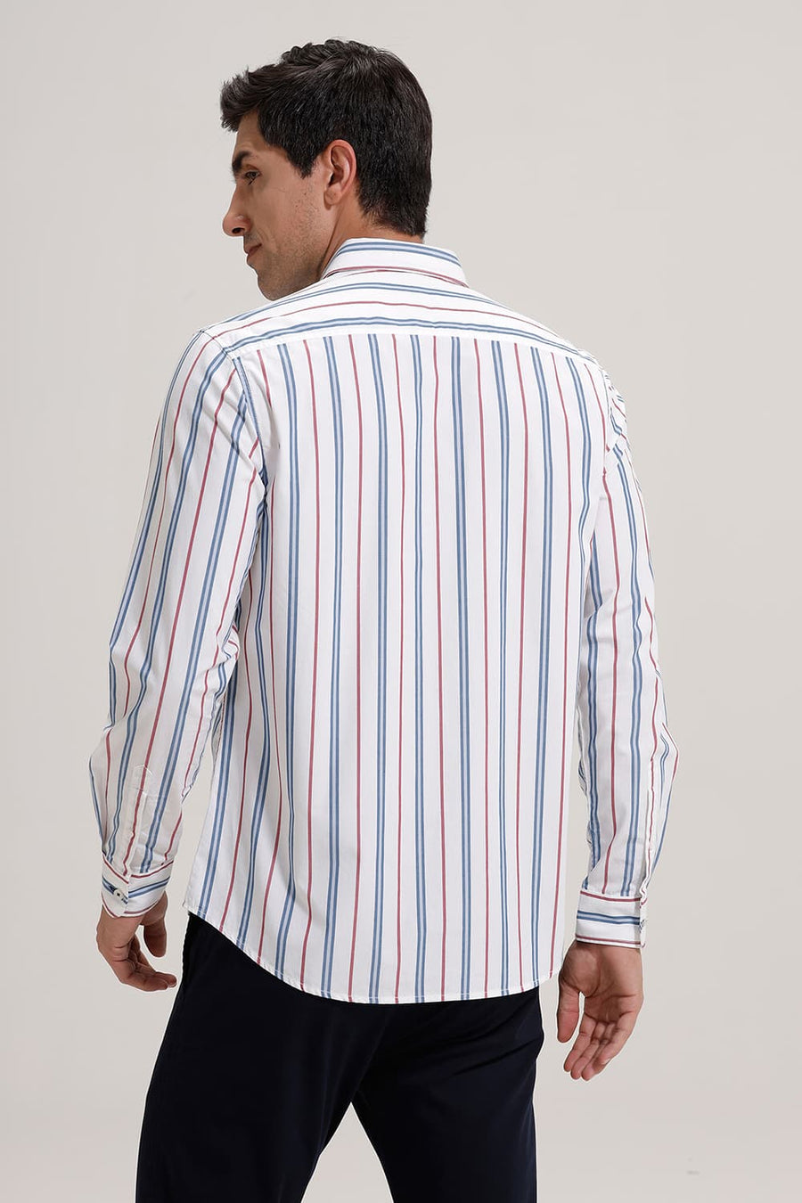 BASICS SLIM FIT NEBULAS BLUE COTTON STRIPE SHIRT