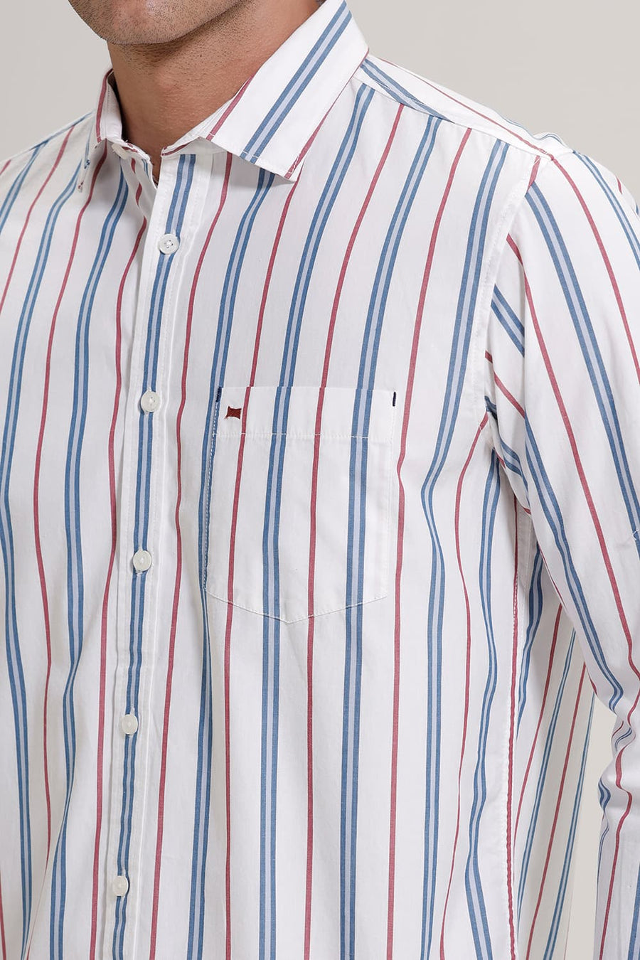BASICS SLIM FIT NEBULAS BLUE COTTON STRIPE SHIRT