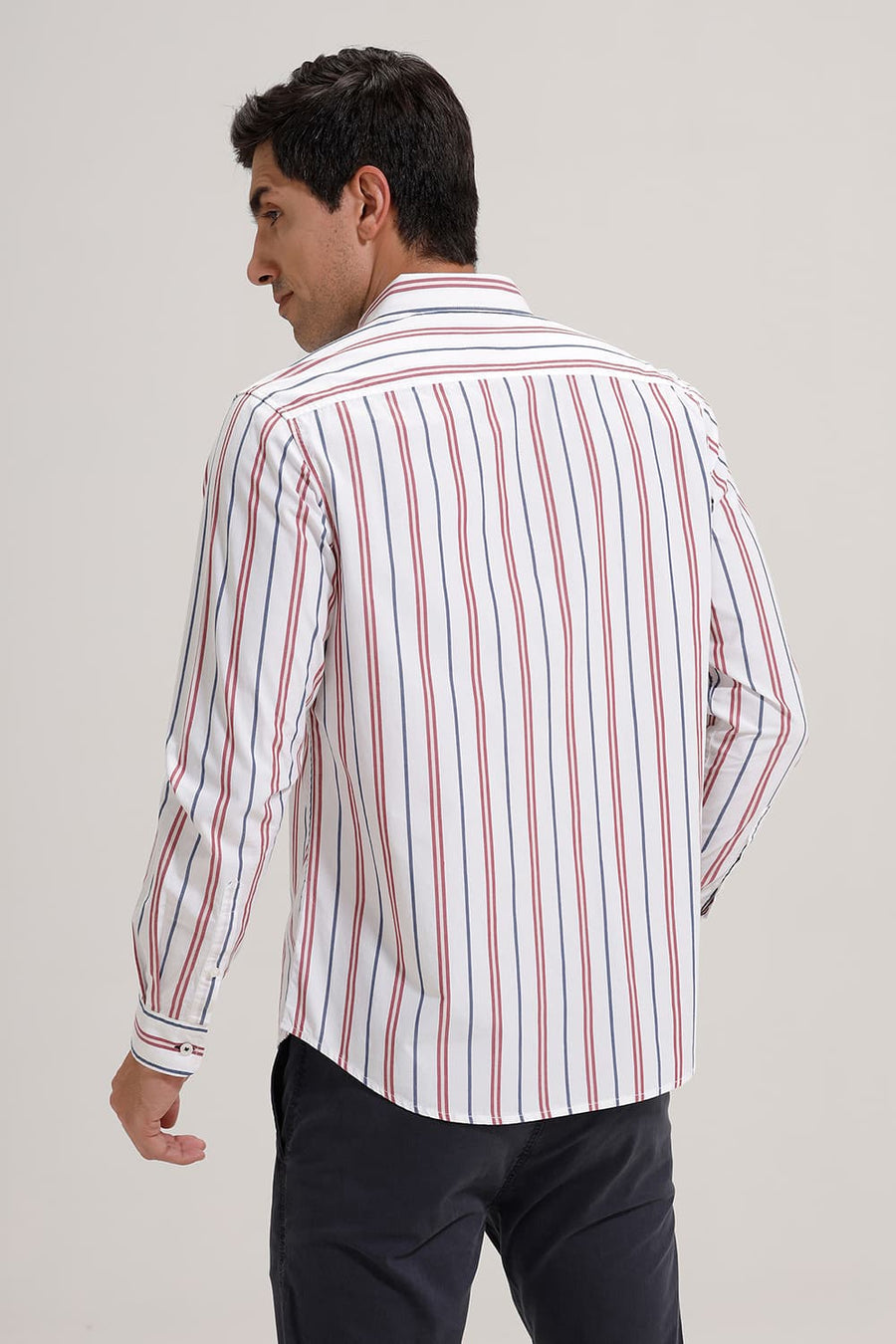 BASICS SLIM FIT EARTH RED COTTON STRIPE SHIRT