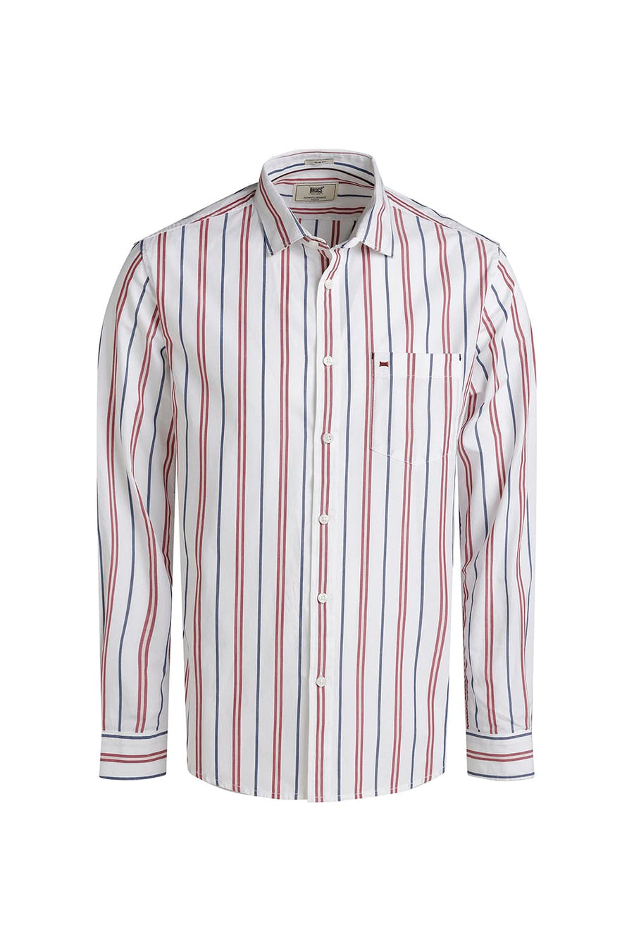 BASICS SLIM FIT EARTH RED COTTON STRIPE SHIRT
