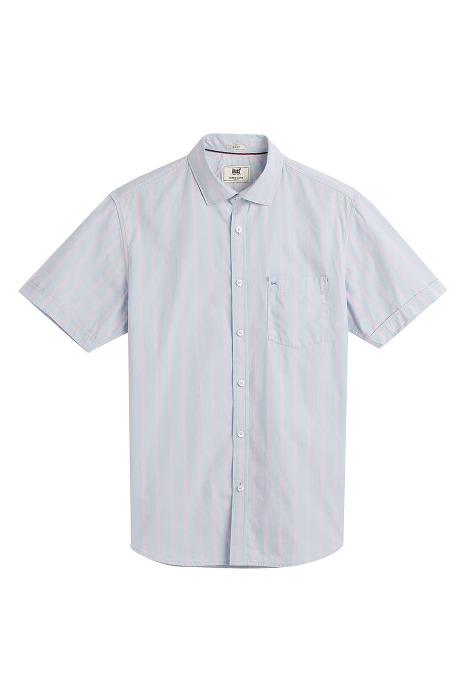 BASICS SLIM FIT HALOGEN BLUE COTTON STRIPE HALFSLEEVES SHIRT