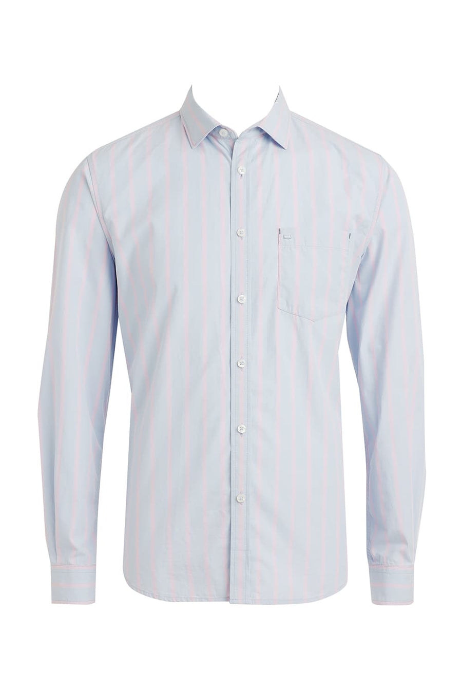 BASICS SLIM FIT HALOGEN BLUE COTTON STRIPE SHIRT