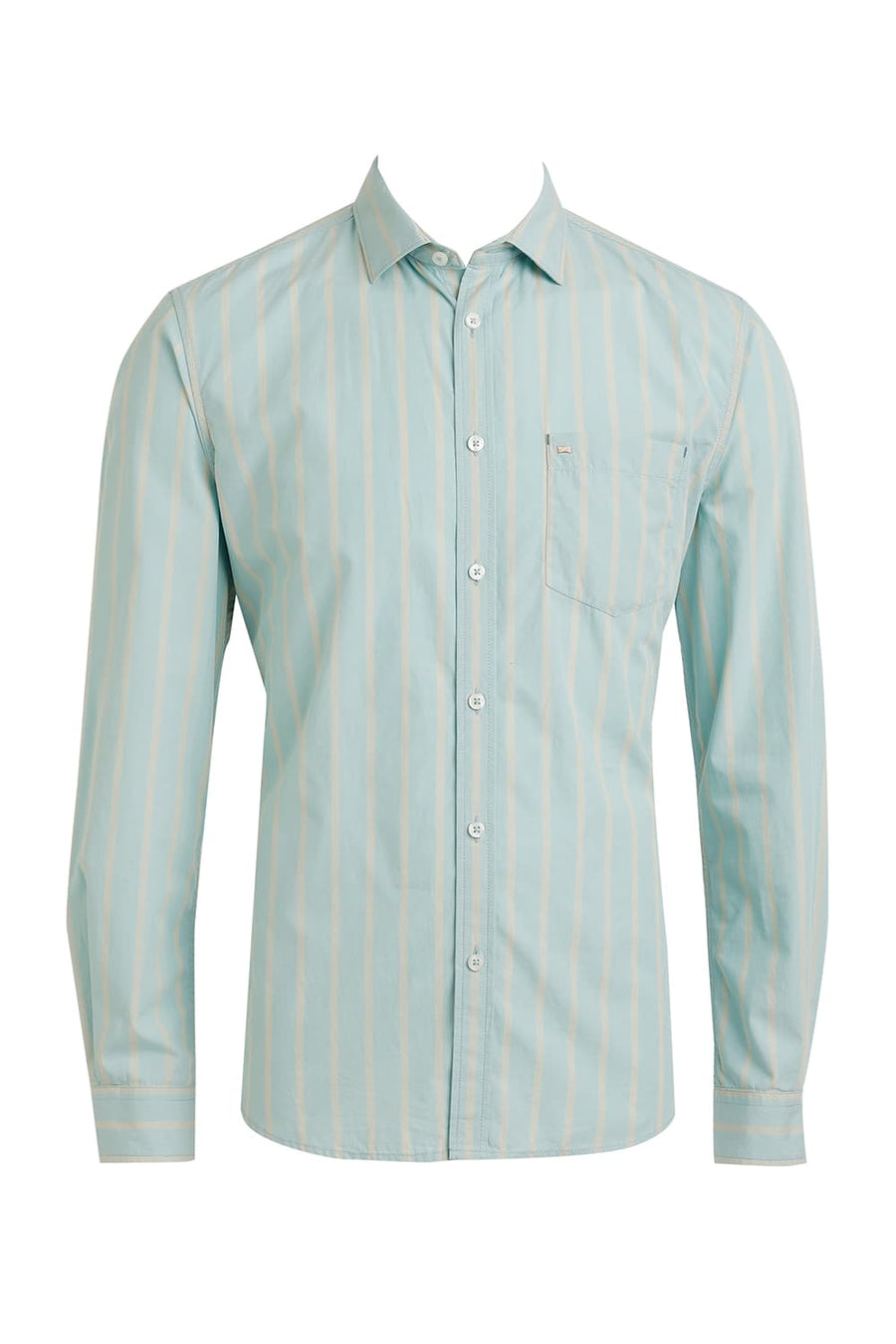 BASICS SLIM FIT HARBOR GREEN COTTON STRIPE SHIRT
