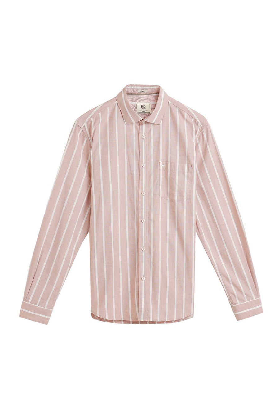 BASICS SLIM FIT RUGBY BROWN COTTON STRIPE SHIRT