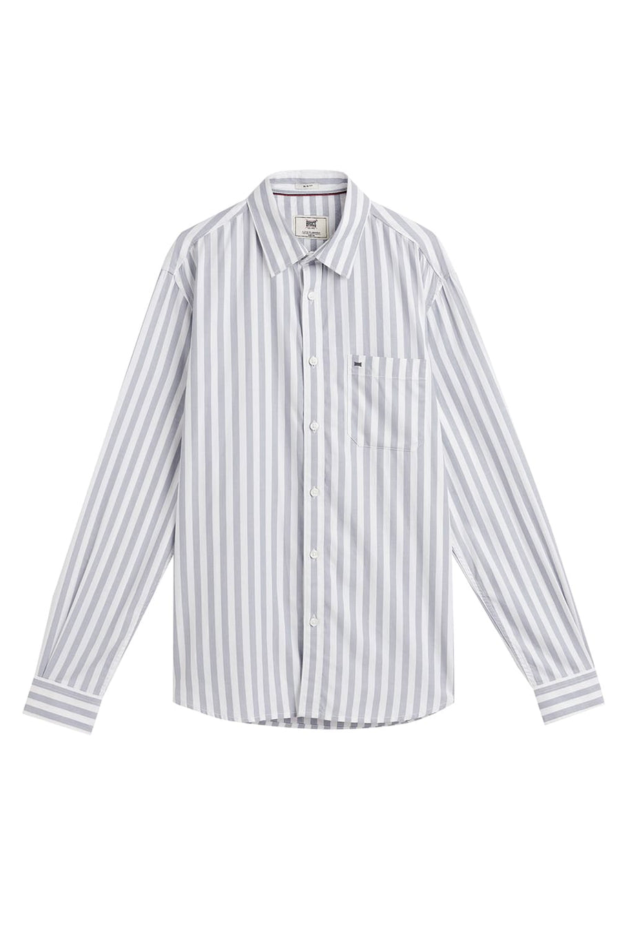 BASICS SLIM FIT QUARRY GREY COTTON HERRINGBONE TWILL STRIPE SHIRT