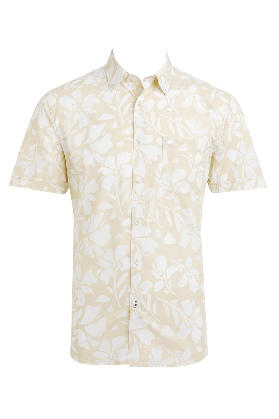 BASICS SLIM FIT YELLOW MIST COTTON POPLIN PRINTED HALFSLEEVES SHIRT