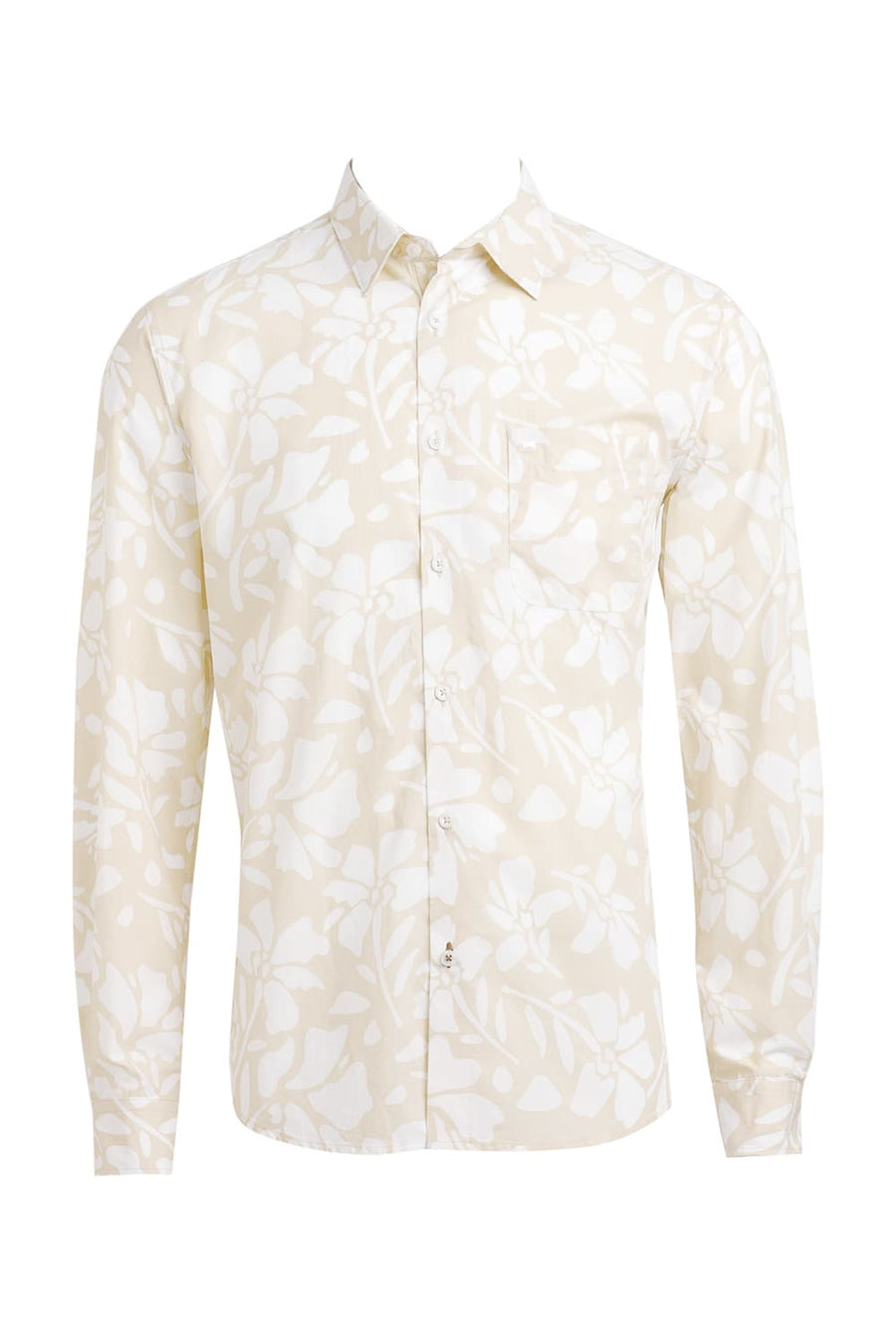 BASICS SLIM FIT YELLOW MIST COTTON POPLIN PRINTED SHIRT