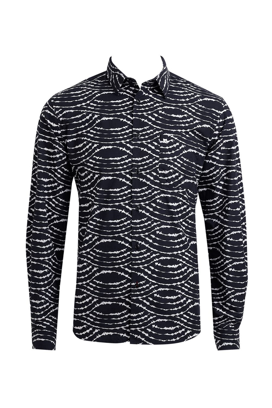 BASICS SLIM FIT BLACK SAND COTTON VISCOSE DIGITAL PRINTED SHIRT