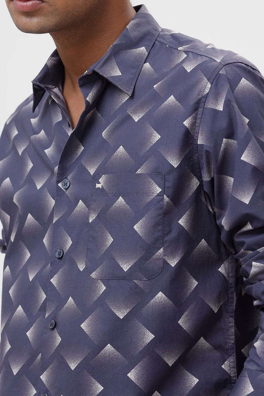 BASICS SLIM FIT NAVAL BLUE COTTON VISCOSE DIGITAL PRINTED SHIRT