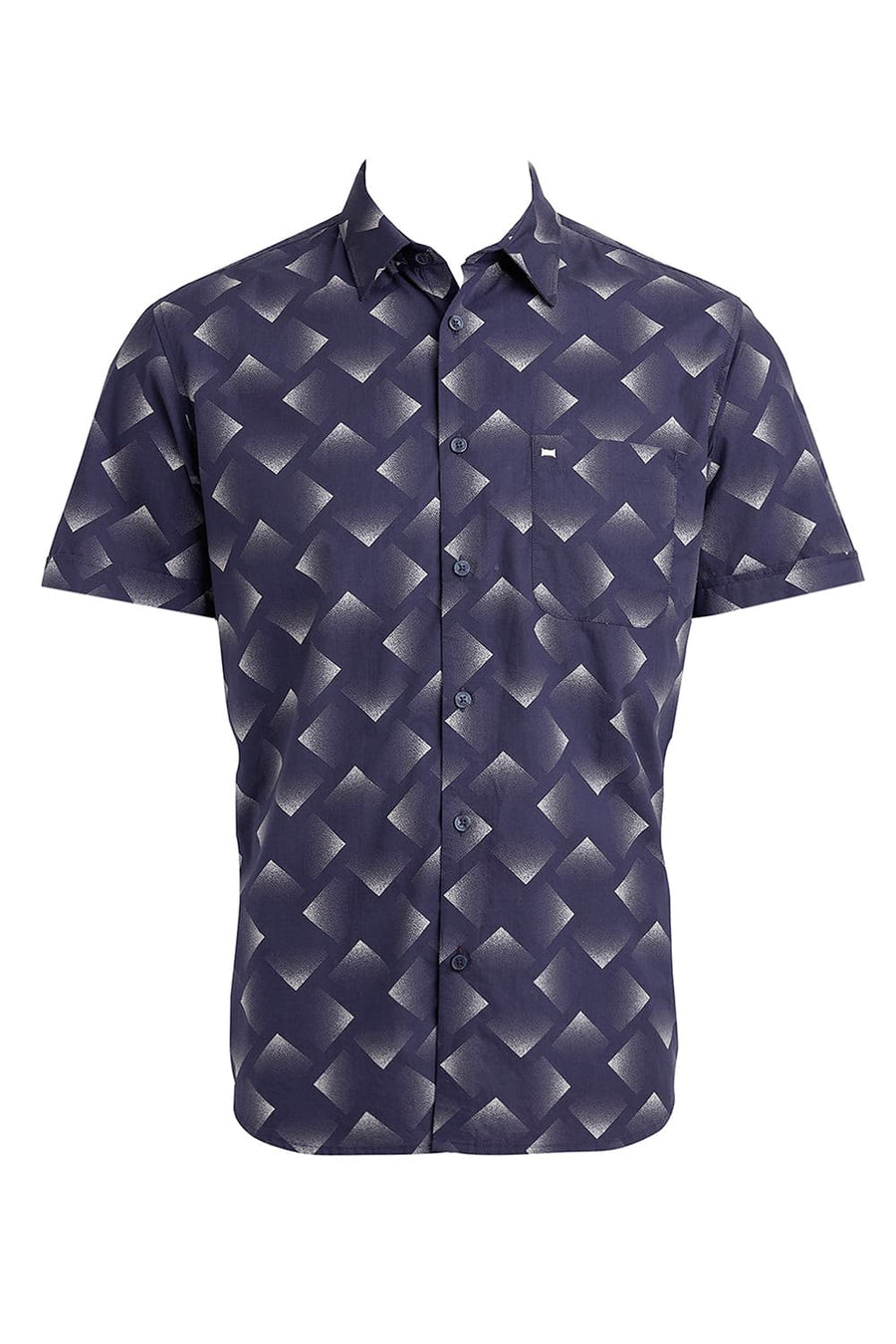 BASICS SLIM FIT NAVAL BLUE COTTON VISCOSE DIGITAL PRINTED HALFSLEEVES SHIRT