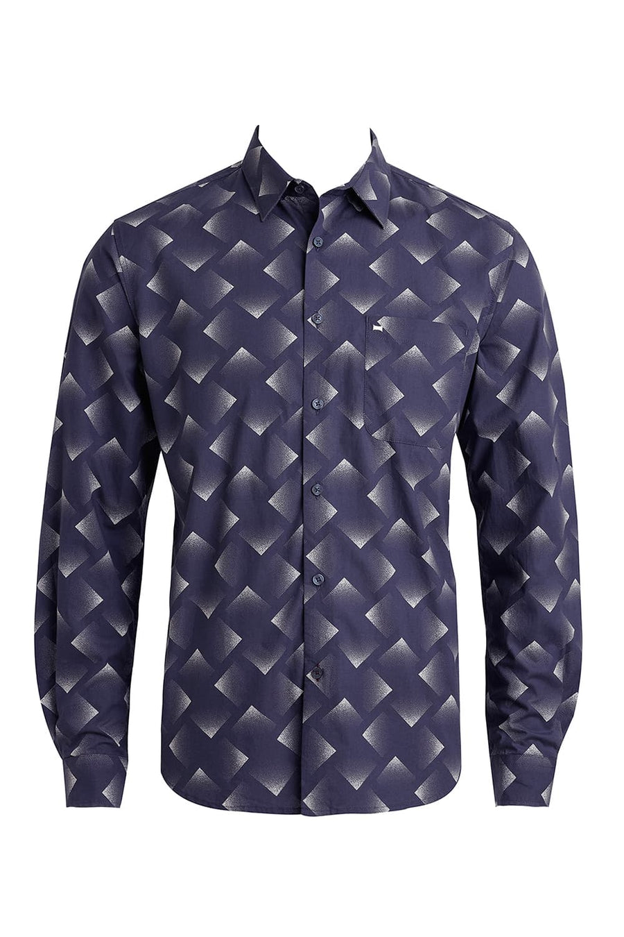 BASICS SLIM FIT NAVAL BLUE COTTON VISCOSE DIGITAL PRINTED SHIRT