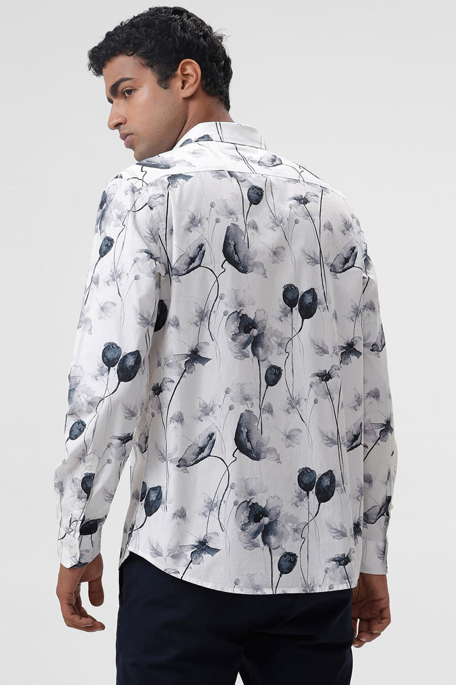 BASICS SLIM FIT BRILLIANT WHITE COTTON VISCOSE DIGITAL PRINTED SHIRT