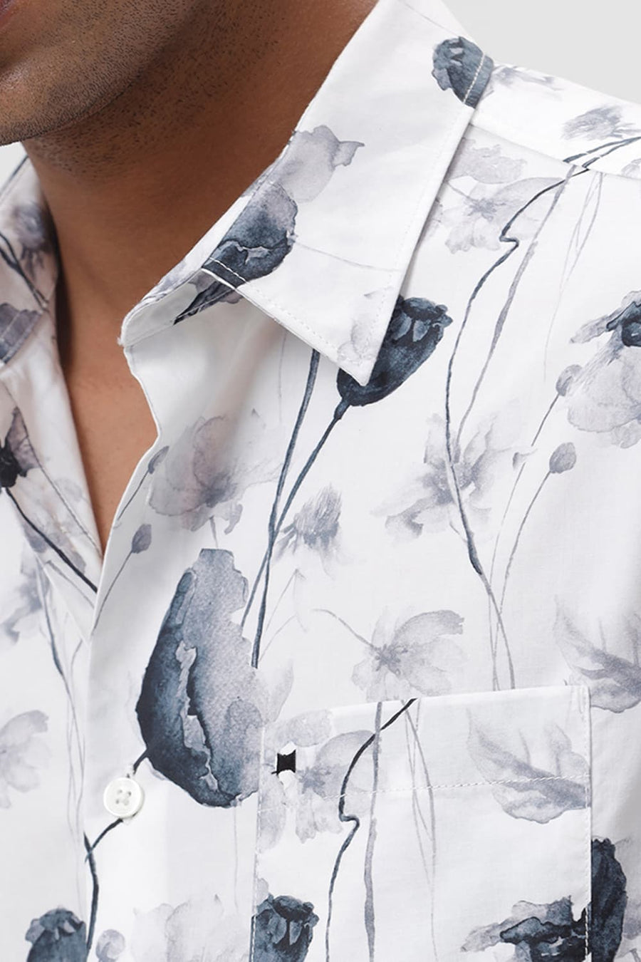 BASICS SLIM FIT BRILLIANT WHITE COTTON VISCOSE DIGITAL PRINTED SHIRT