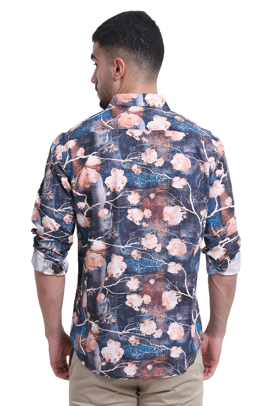 BASICS SLIM FIT OVER TURE BLUE COTTON VISCOSE DIGITAL PRINTED SHIRT